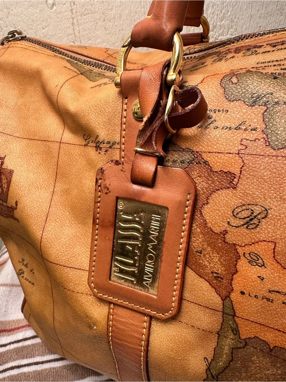Alviero Martini Brown Geo-Print Leather Travel Weekender